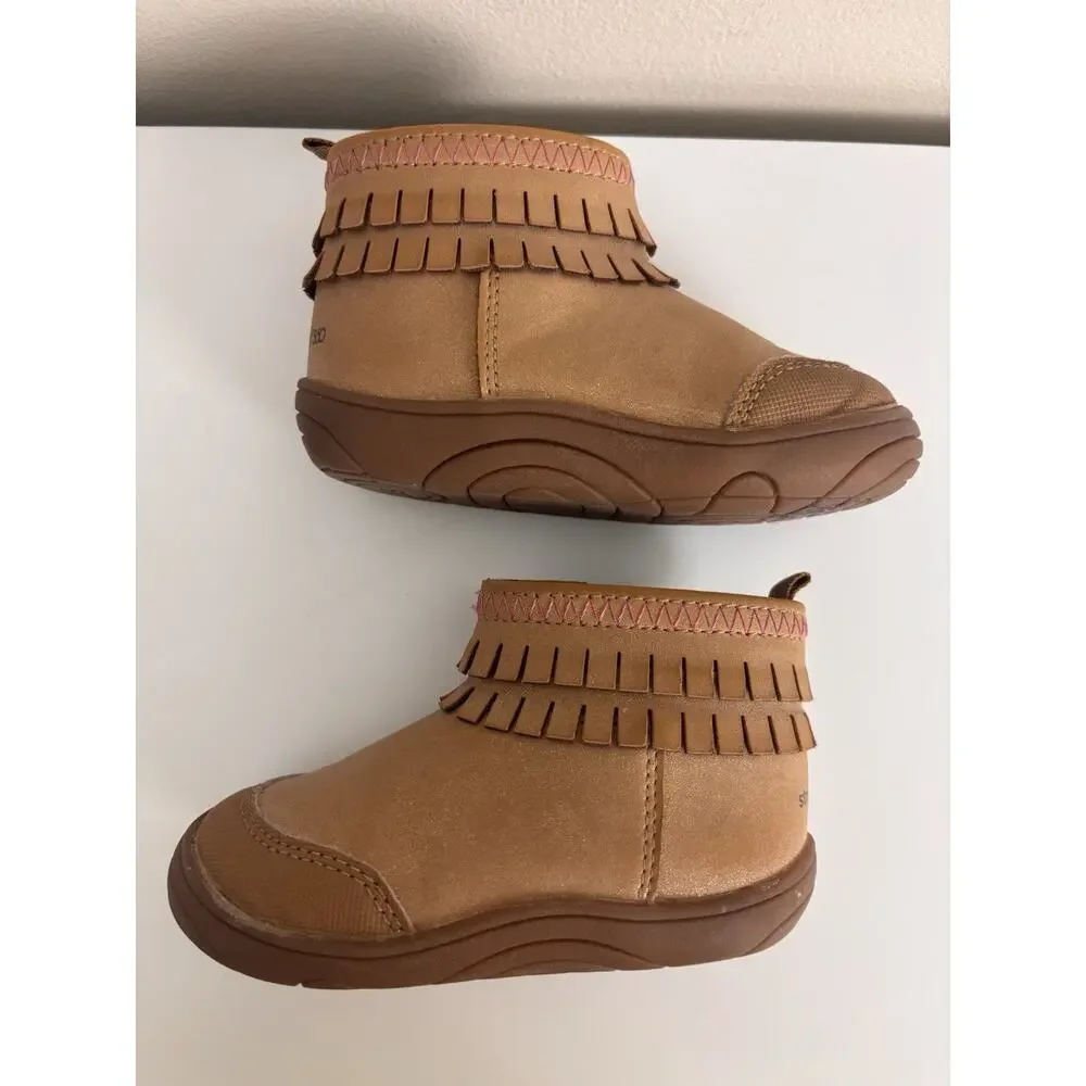 Stride Rite 360 Baby Girl’s Bianca Boot 6M Brown Fringe Faux Leather